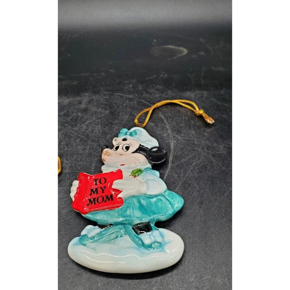 Vintage Set Of 2 Disney Christmas Ornaments Mickey Minnie Reading To My Dad